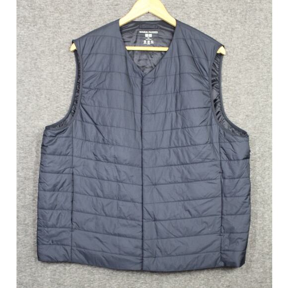Uniqlo Warm Padded Vest Mens 2XL Blue Lightweight Snap Buttons Water Repellent - Picture 1 of 5